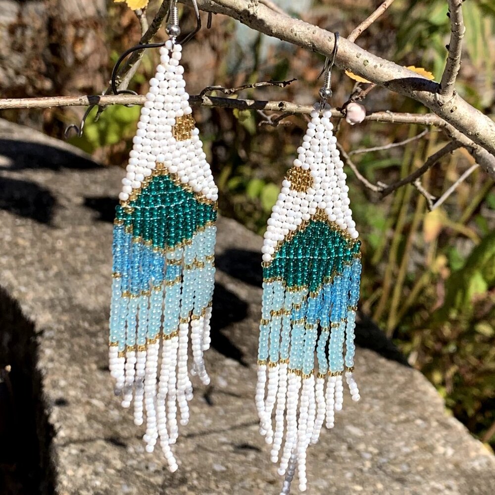Seascape Beaded Tassel Earrings Boho